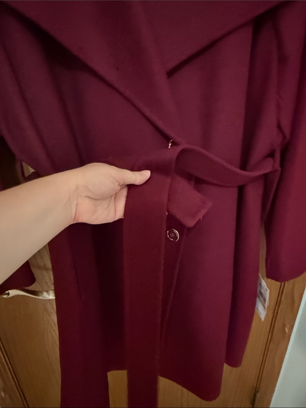 MICHAEL Michael Kors Wine Red Wool-Blend Trench Coat - Picture 7 of 14